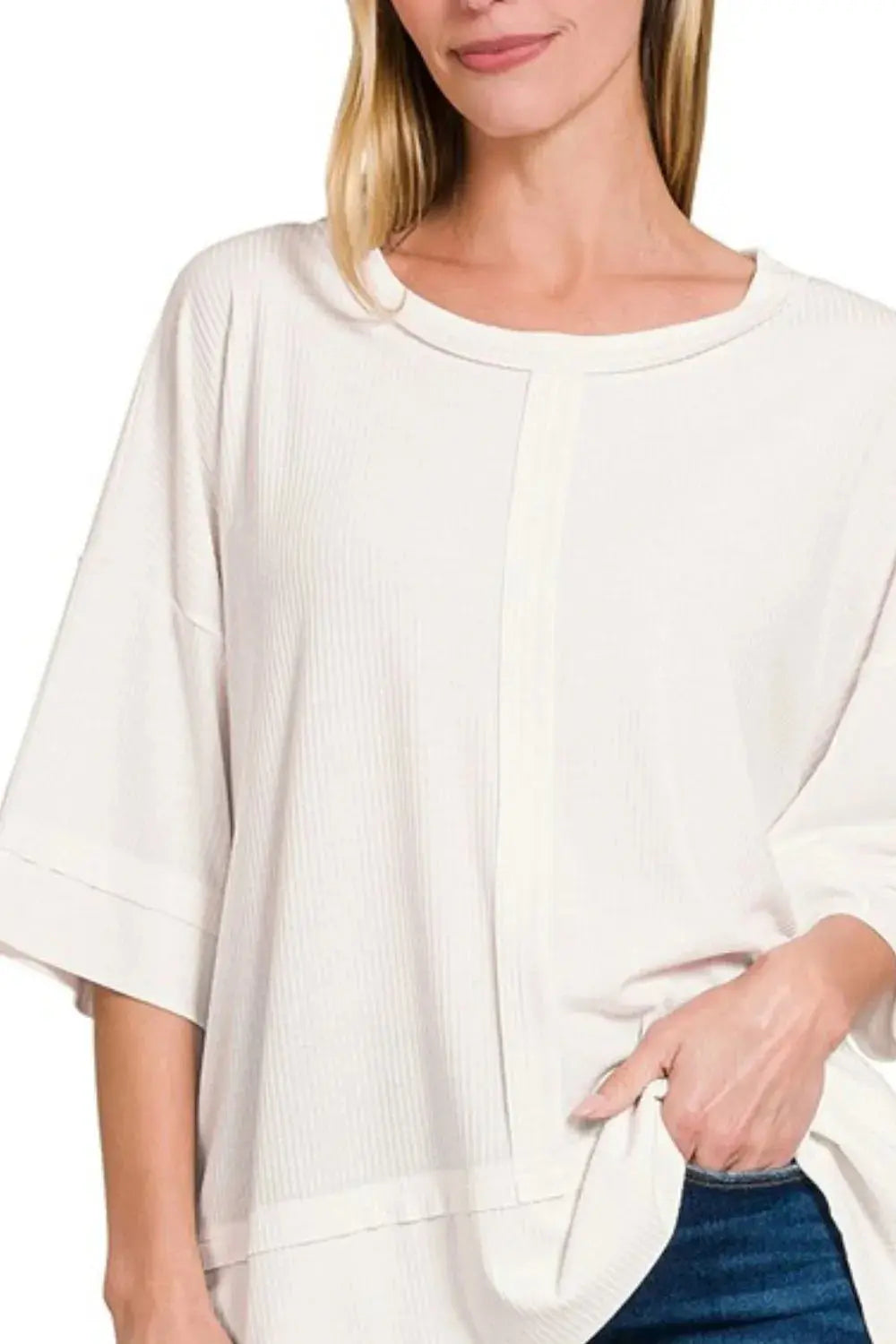Women's Ribbed Boat Neck Tee - Soft Casual Style