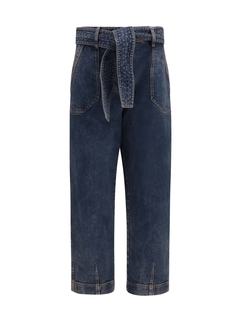 Wide-Leg Jeans With Belt Grey/Navy