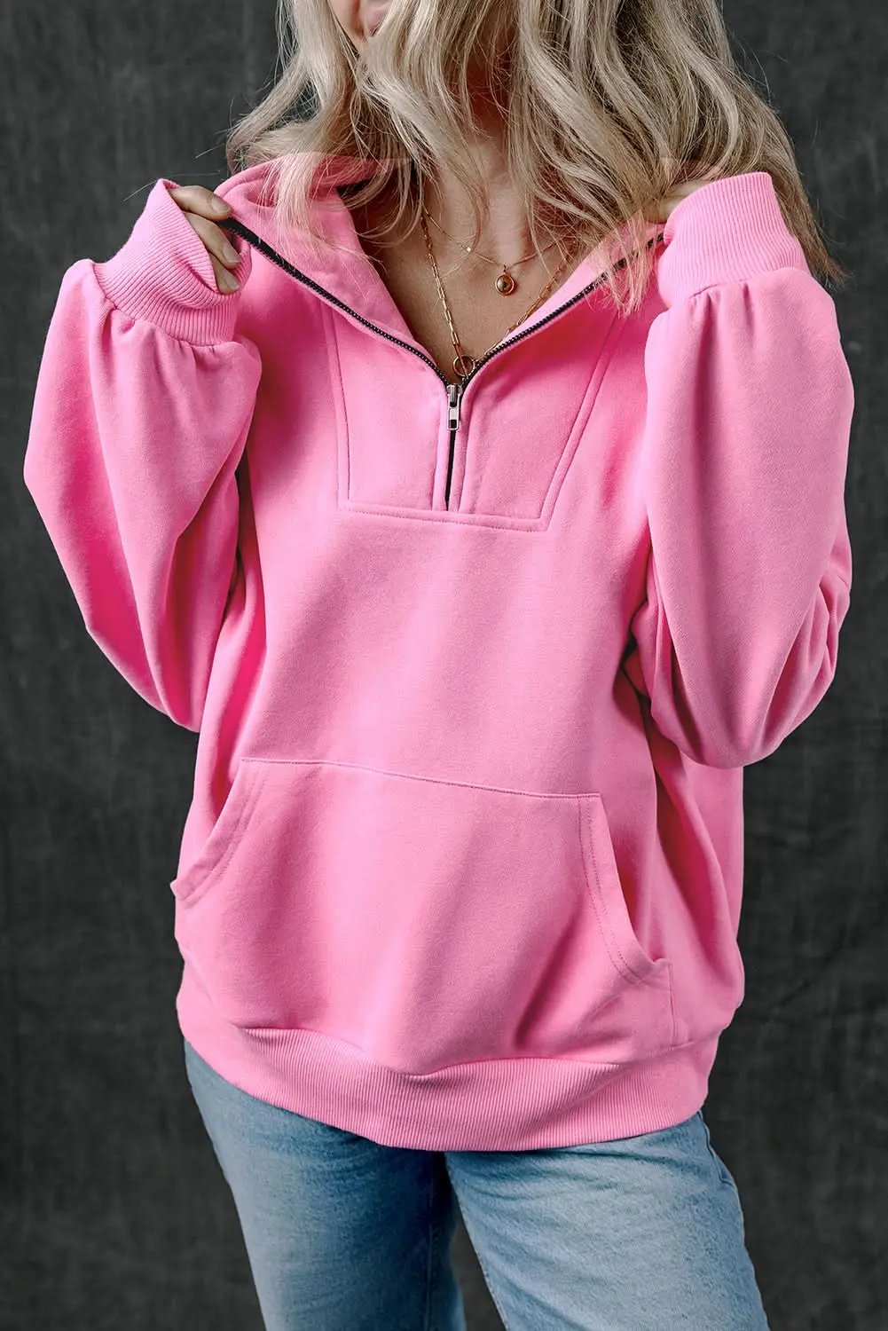 Zip-Up Sweatshirt - Cozy Cotton Blend - Everyday Comfort
