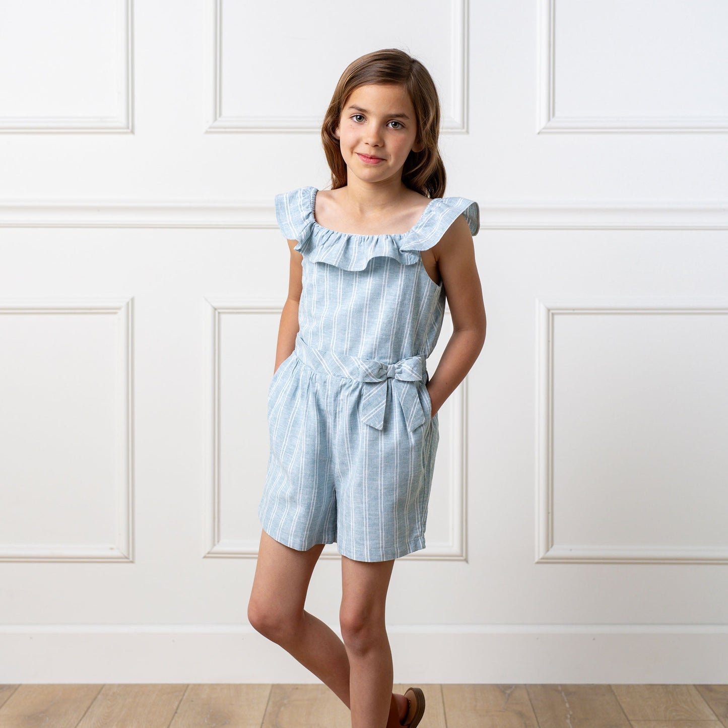 Linen Ruffle Collar Romper
