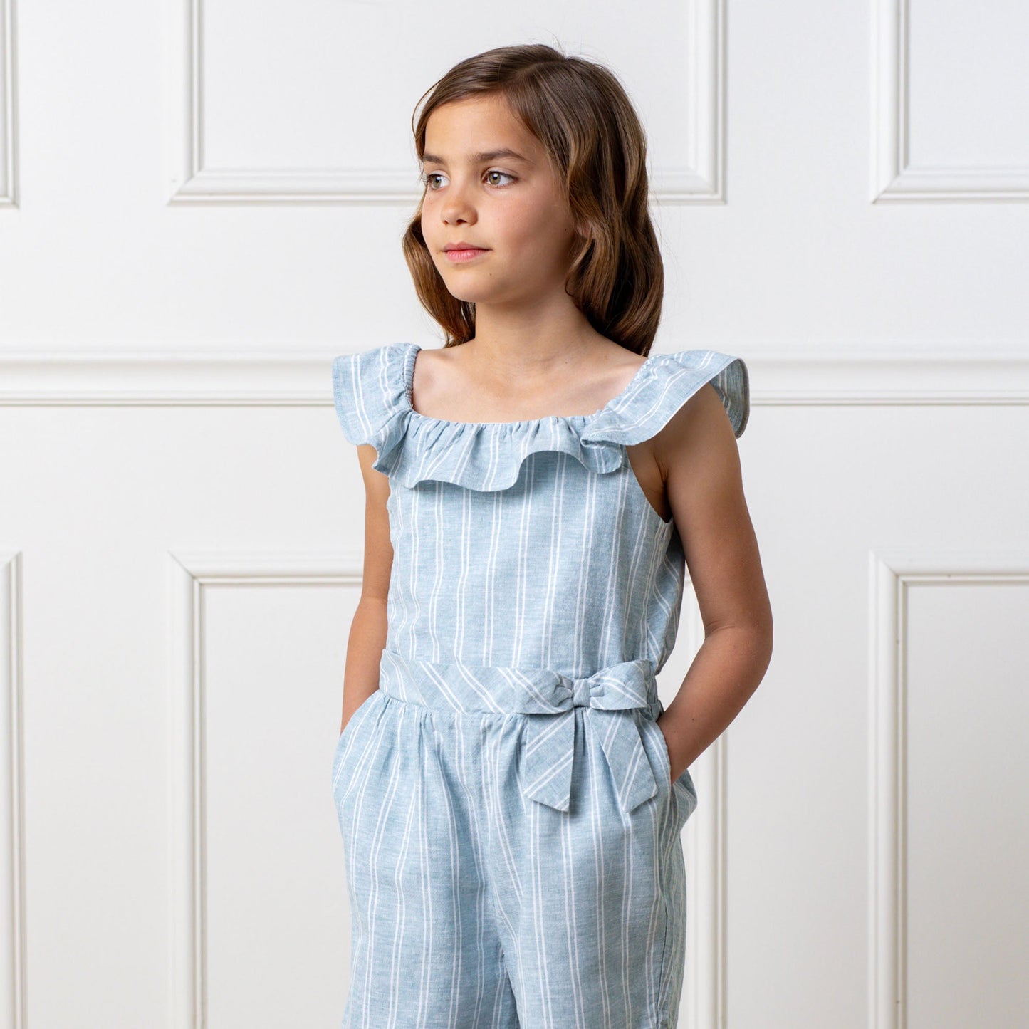 Linen Ruffle Collar Romper