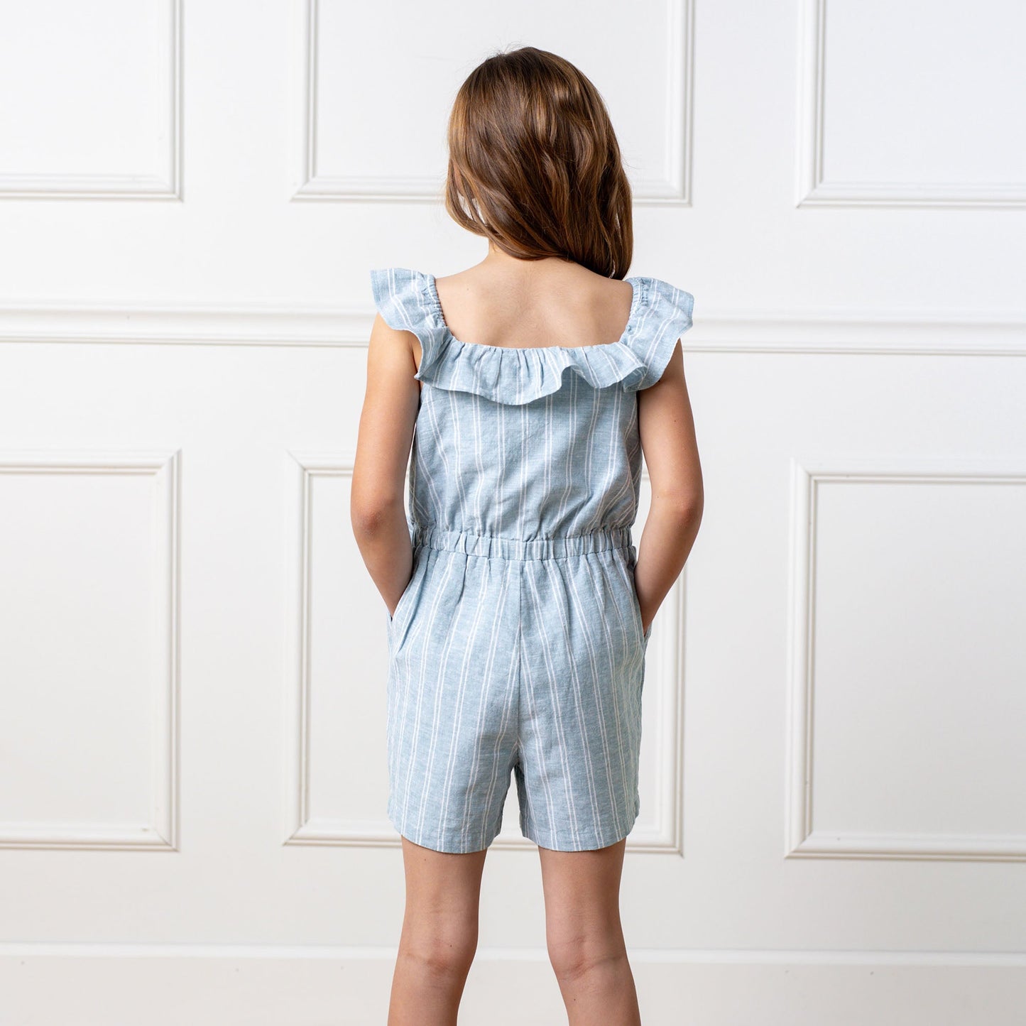 Linen Ruffle Collar Romper