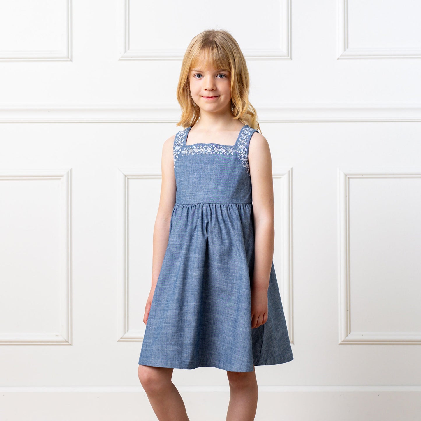 Organic Chambray Sundress with Embroidery