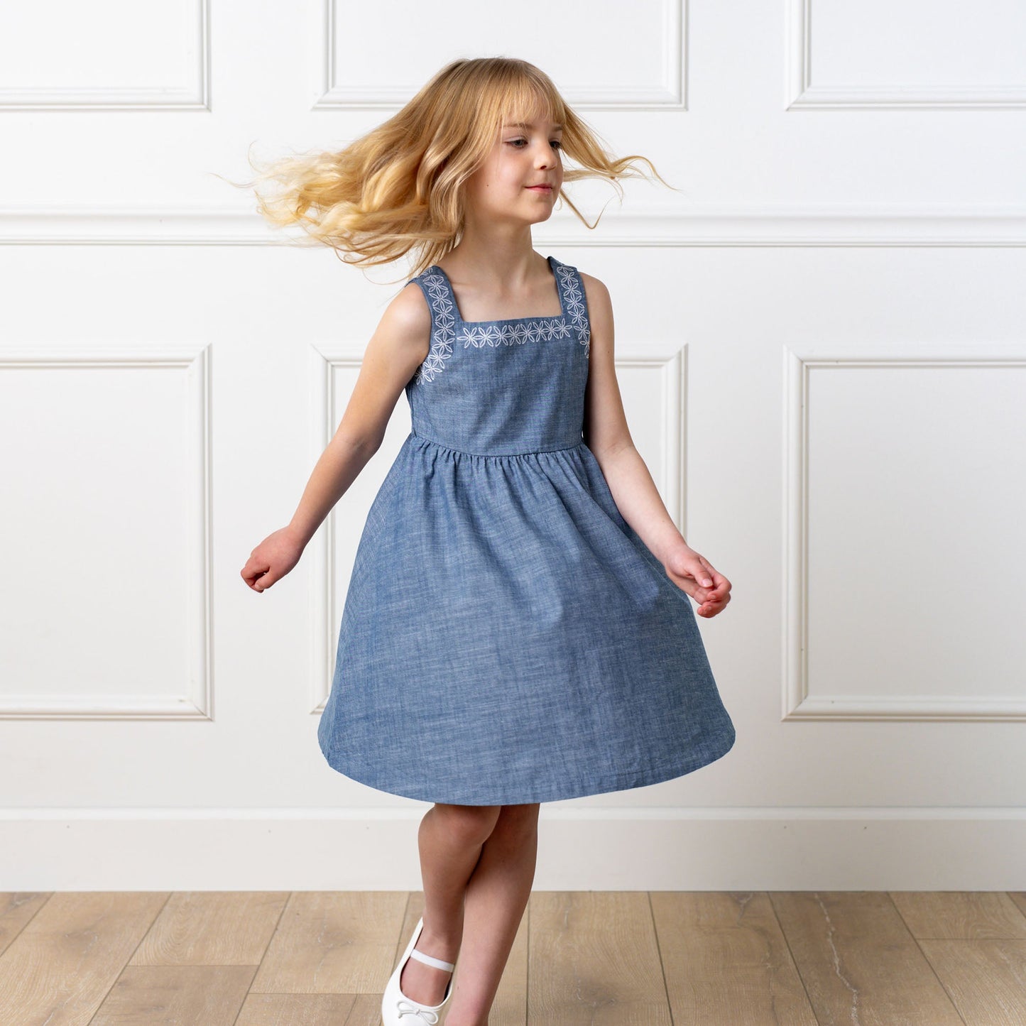 Organic Chambray Sundress with Embroidery
