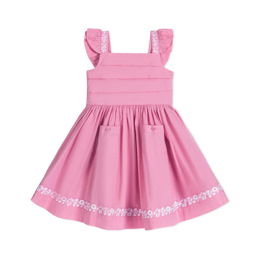 Organic Pleated Apron Dress with Embroidery