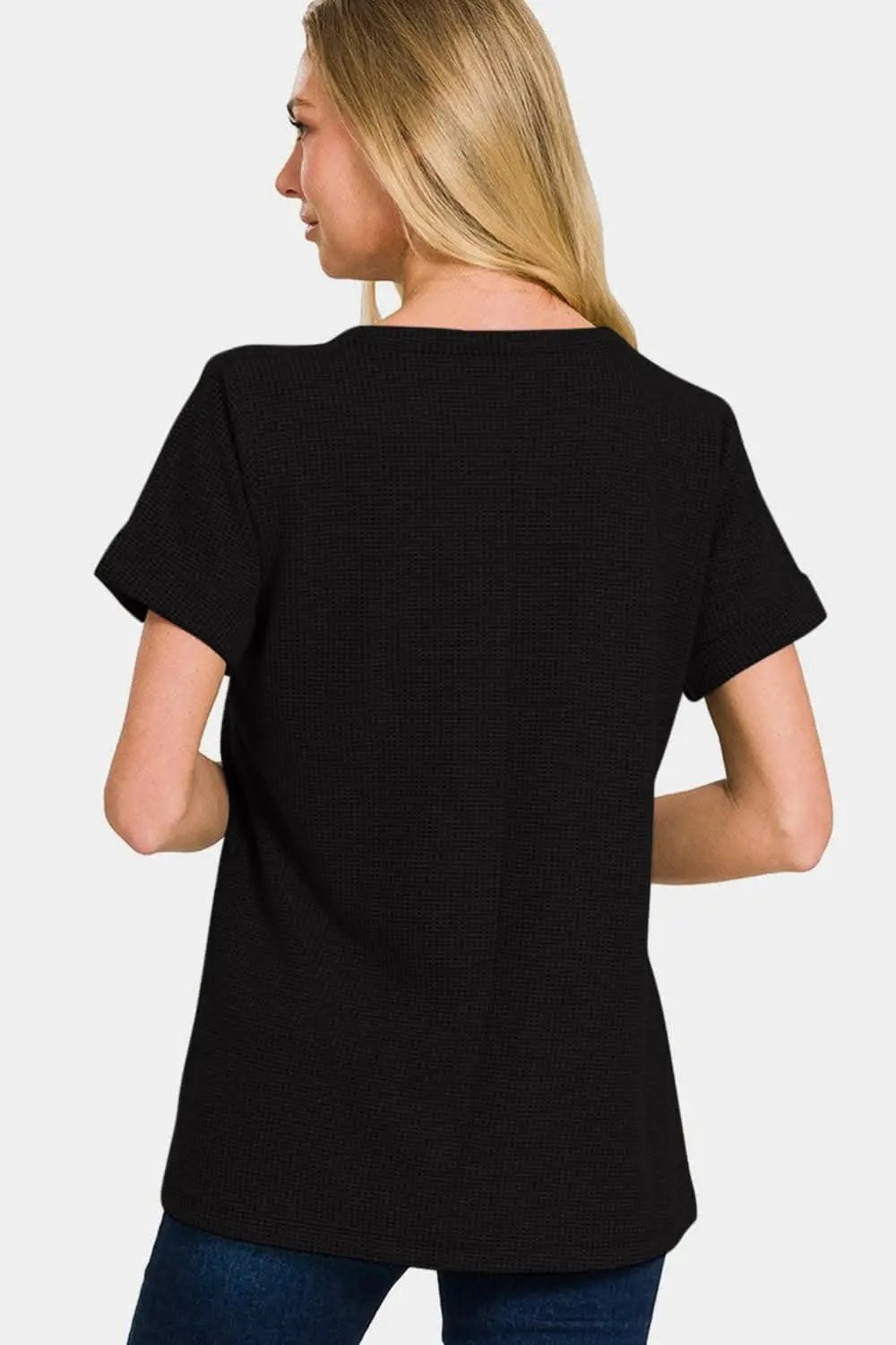 Short Sleeve Tee - Notched Neck - Chic & Versatile Style