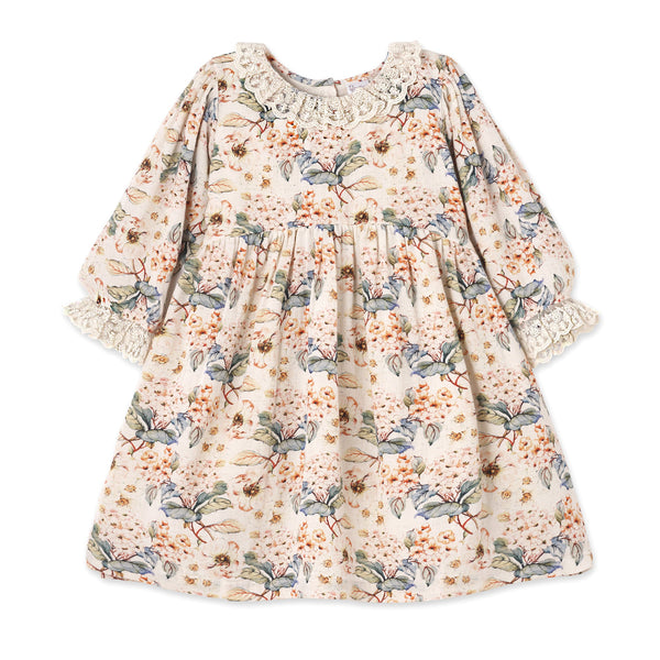 Linen Vintage Floral Dress with Lace Accents