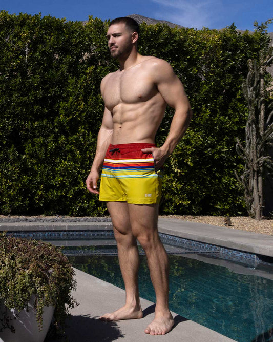 Swim Shorts Red Yellow Horizontal Stripes