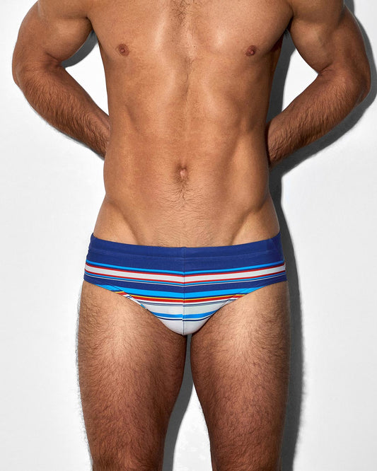 Swim Brief Navy White Horizontal Stripes