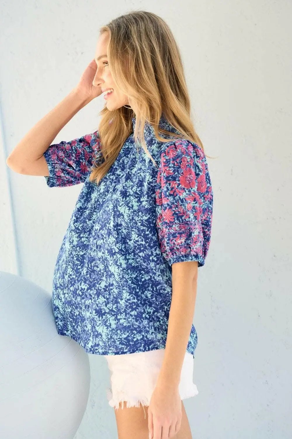 Women's Blouse - Embroidered Puff Sleeve - Casual