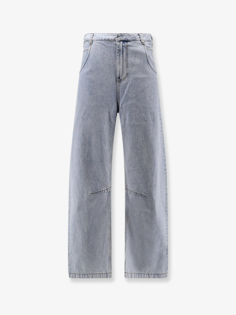 Cotton Jeans With Back Leather Logo Patch