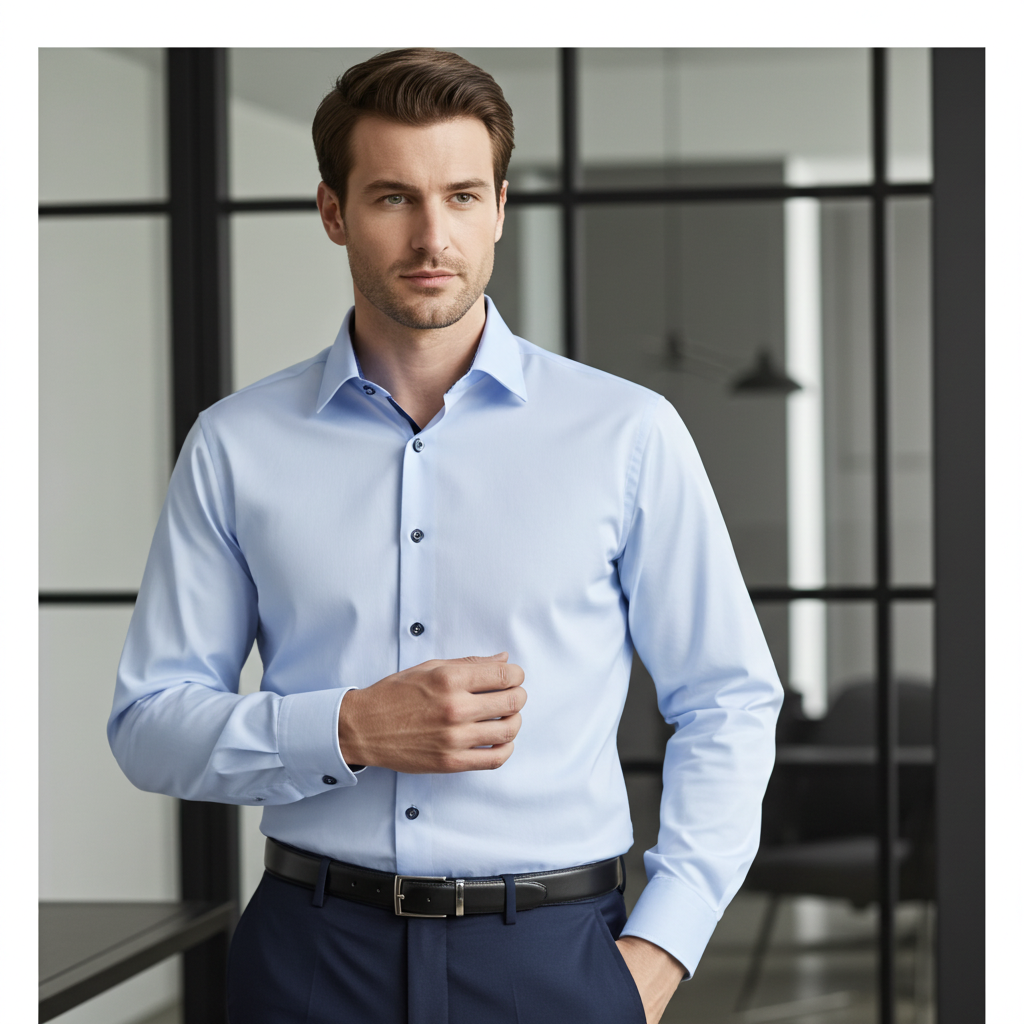 Ralph// Cotton Knit-Stretch Button-Up Shirt With Contrast Details // Blue // Tailored Fit (Fitted)