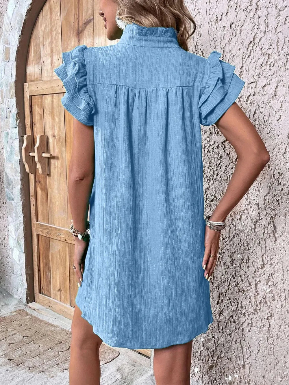 Ruffled Notched Cap Sleeve Mini Dress – Flirty Summer Style