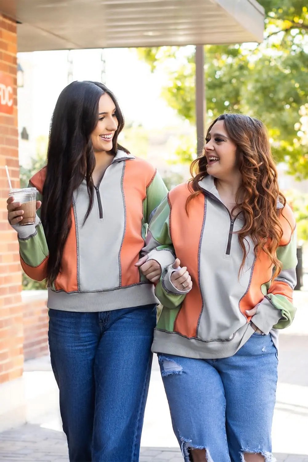 Love Salve Grey Colorblock Women's Half Zip Sweatshirt Cozy Fit Stitch Detail