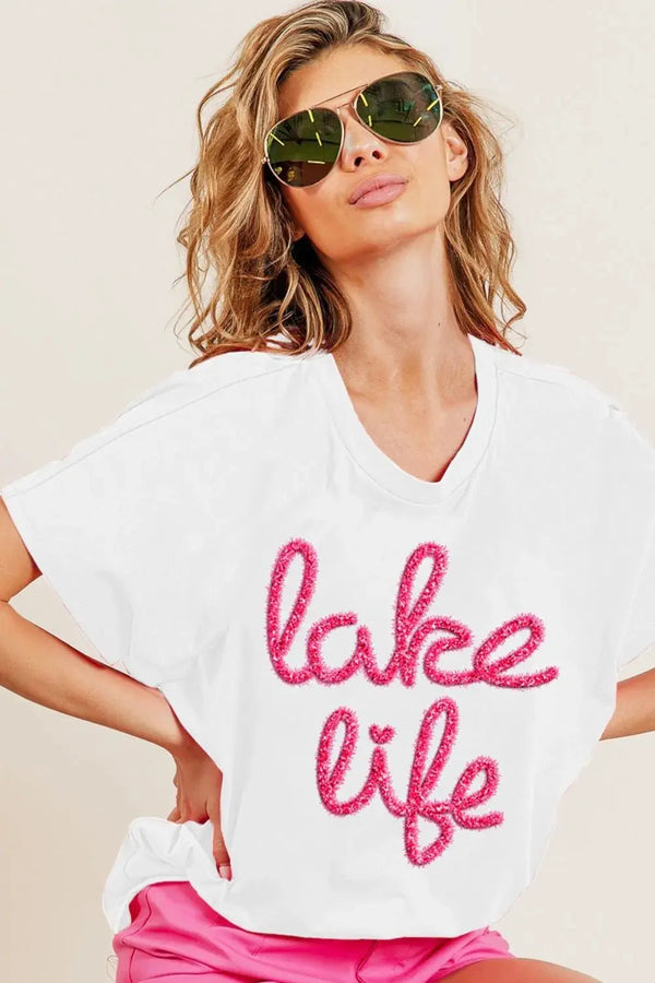 Casual Tee - Metallic Letter - Dolman Short Sleeve