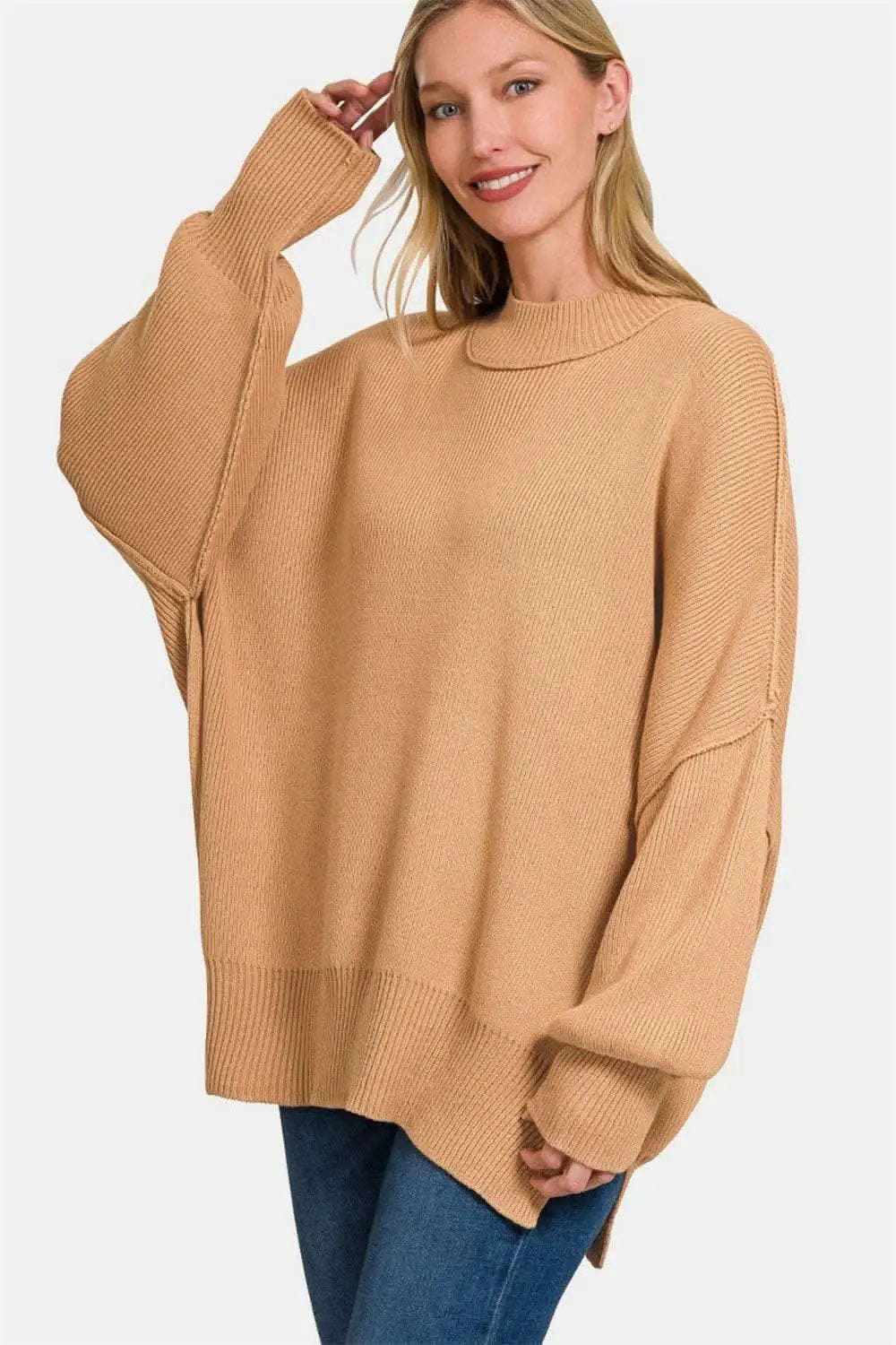 Trendsi Zenana oversized side-slit sweater