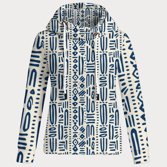 Sankofa™ Bluu Na Nyeupe Women's Patchwork Hoodie