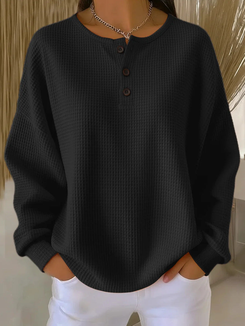 Women's Round Neck Solid Color Pullover Loose Top | Long & Short Sleeve