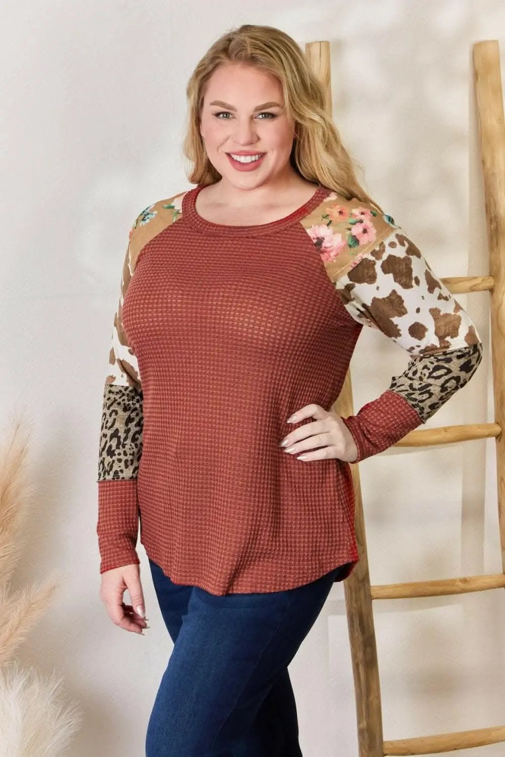 Leopard Knit Blouse - Long Sleeve - Relaxed Fit