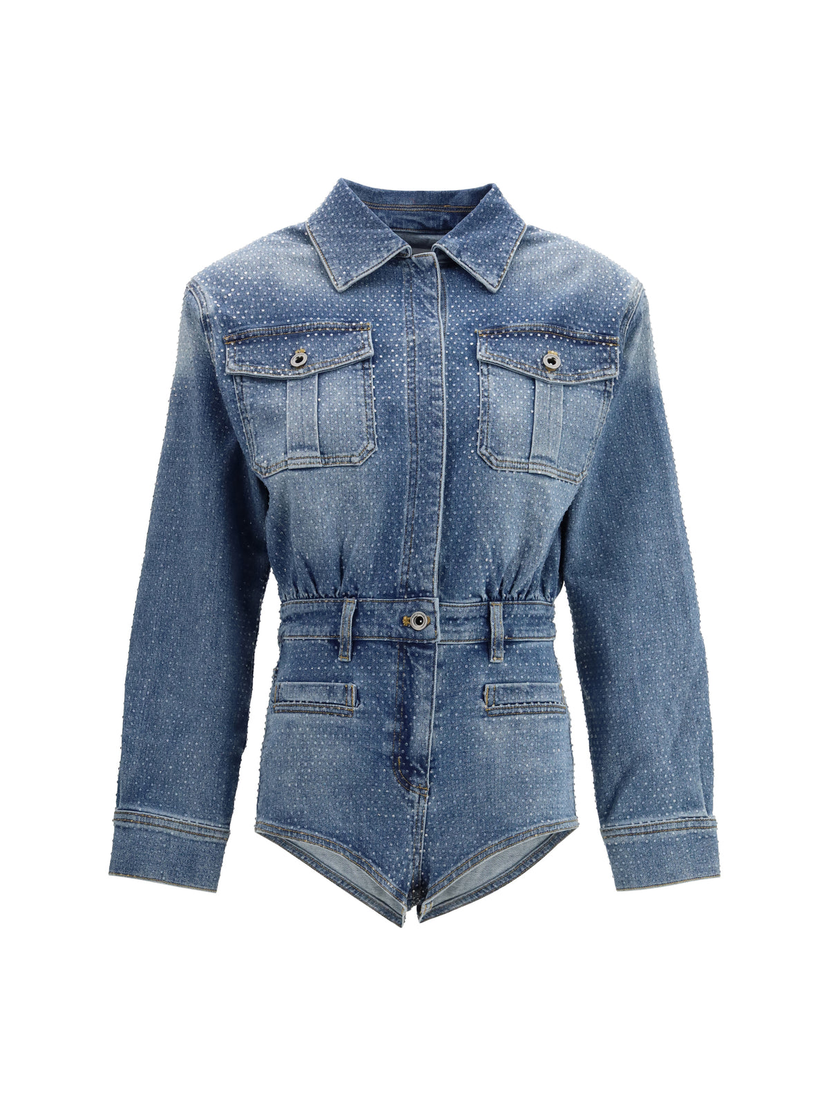 Self-Portrait Playsuit Rhinestone Denim Blue