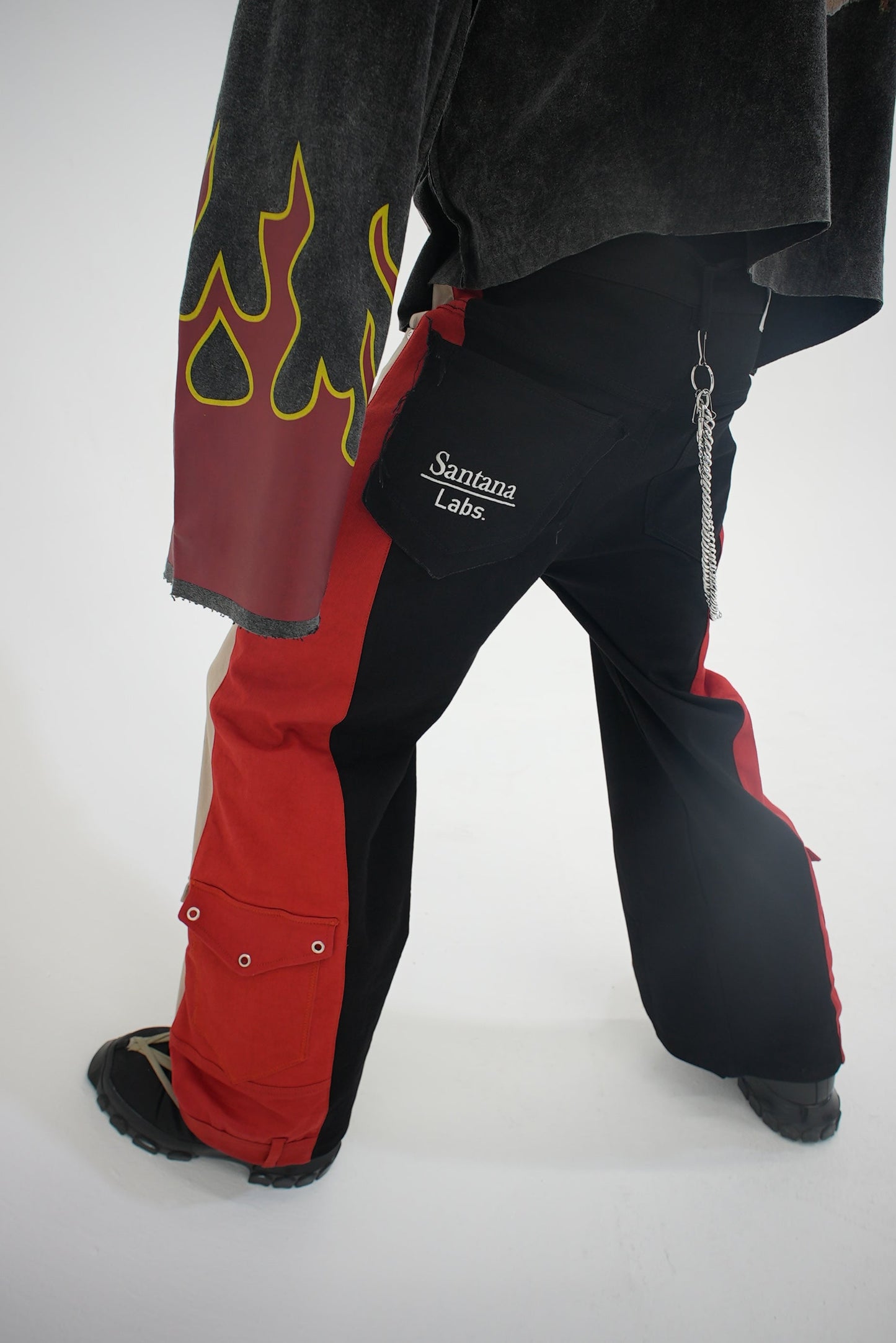 Double Wide Leg Flare Black, Cream & Red Denim