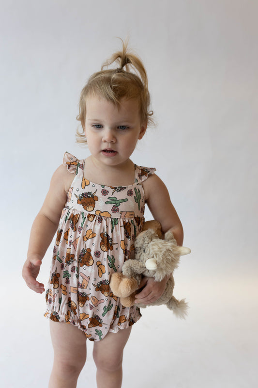 Pink Highland Cow bubble romper