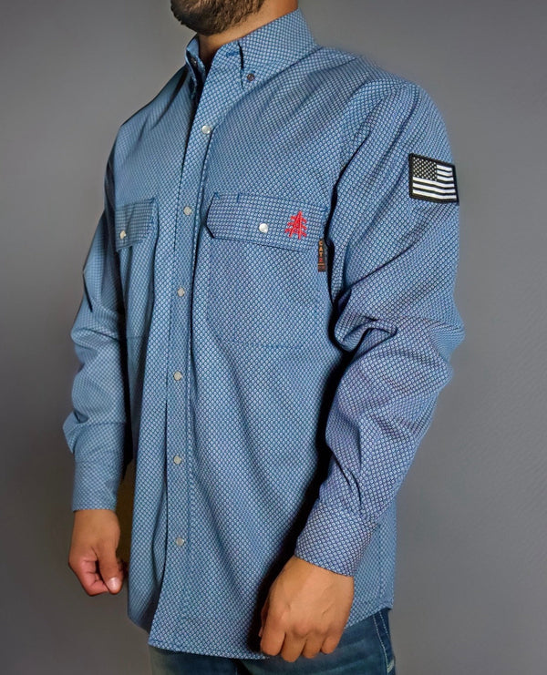 FR Pearl Snap Work Shirt - Conqueror Navy - With U.S Flag