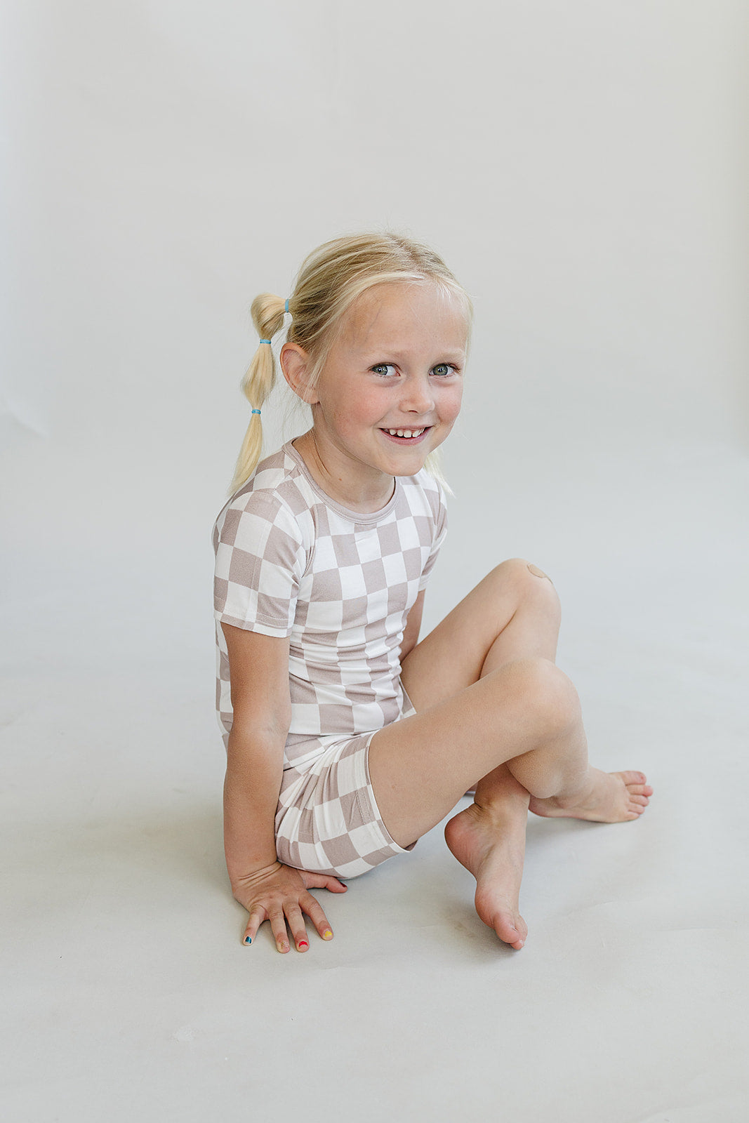 Bamboo Two Piece Shorts Set | Latte Checkered