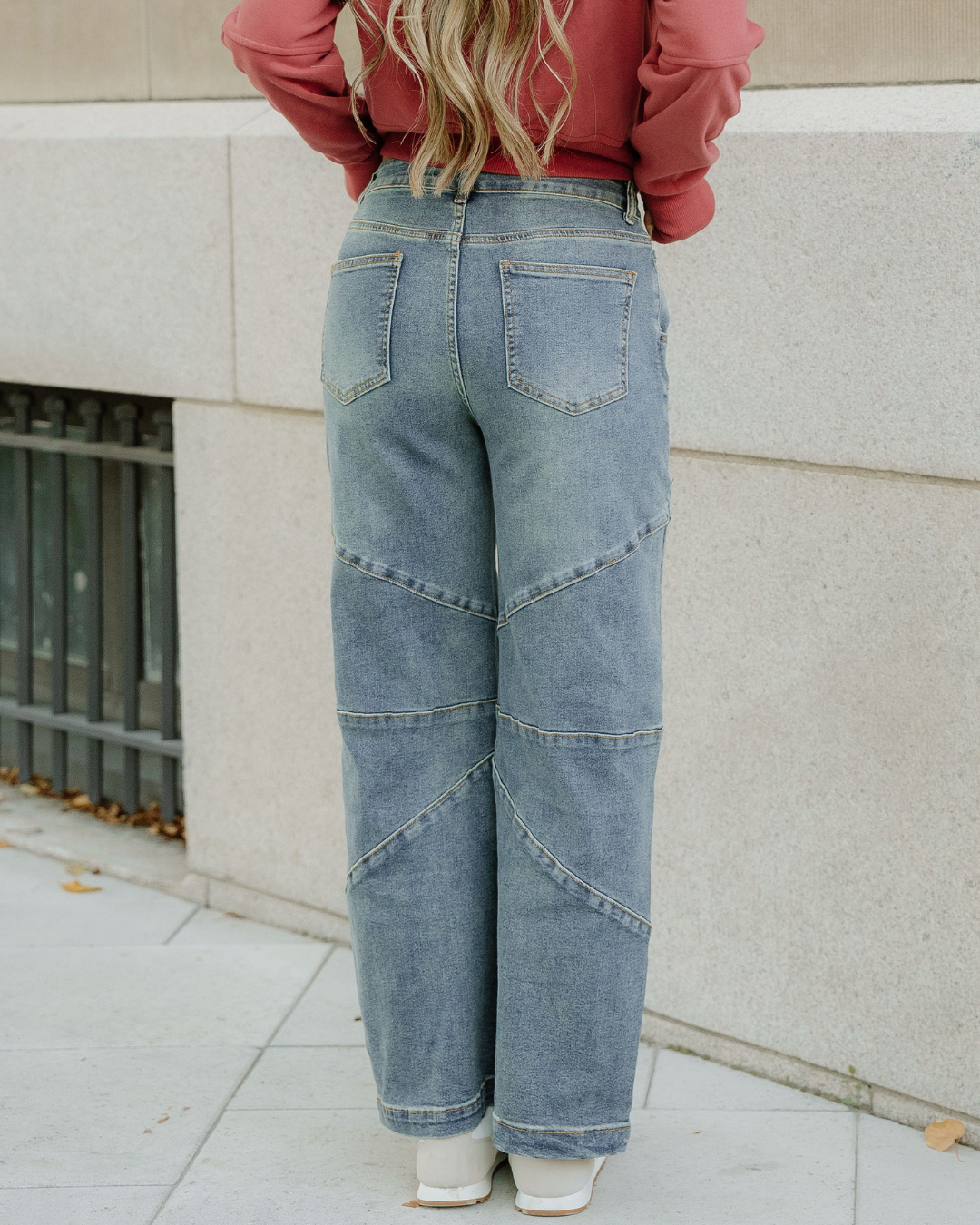 Adeline Exposed Stitching High Waist Barrel Jeans