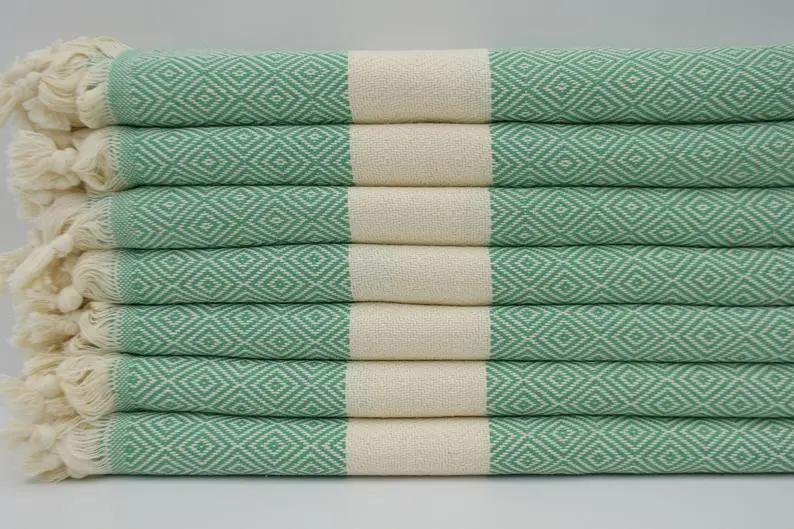 Turkish Bath Towel - 100% Cotton - Green Venice Design
