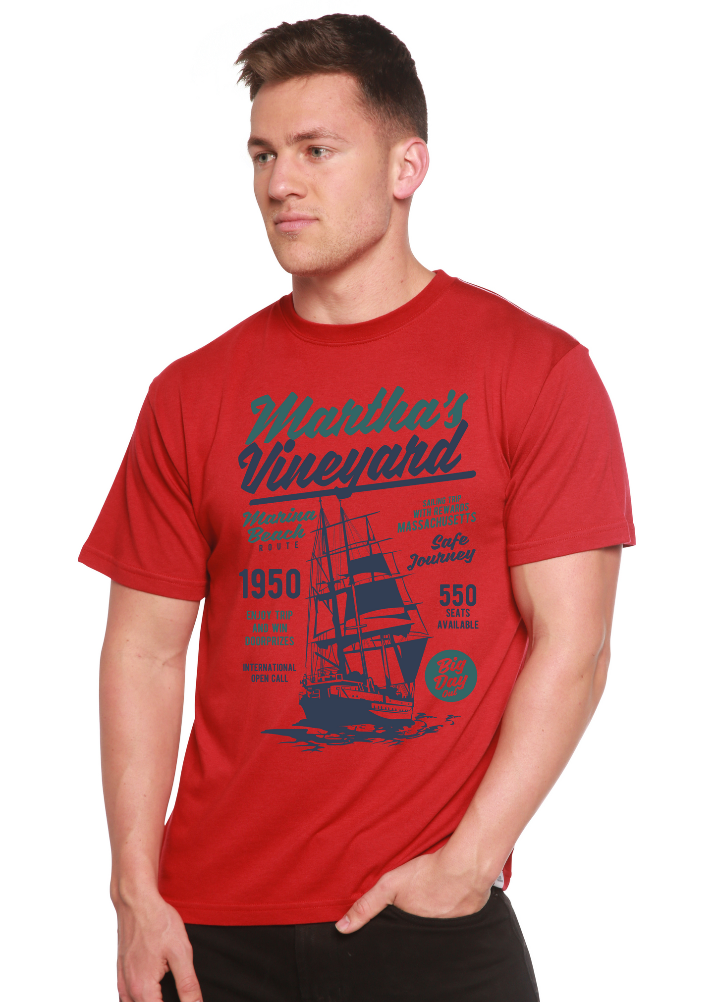 Martha's vineyard Men's Bamboo Viscose/Organic Cotton Short Sleeve Graphic T-Shirt