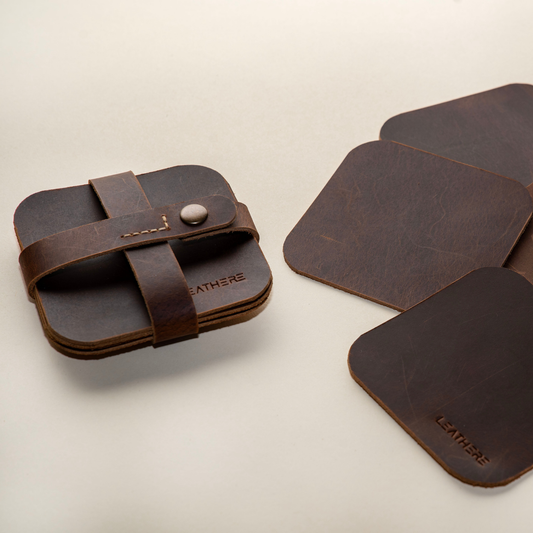 LEATHERE Leather Coffee Coaster Set — Set of 4- Hialeah