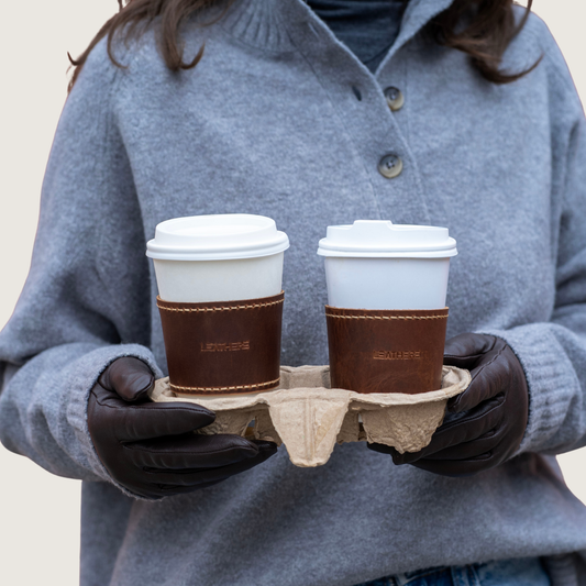 Savannah Leather Coffee Cup Sleeve Set (Pair)