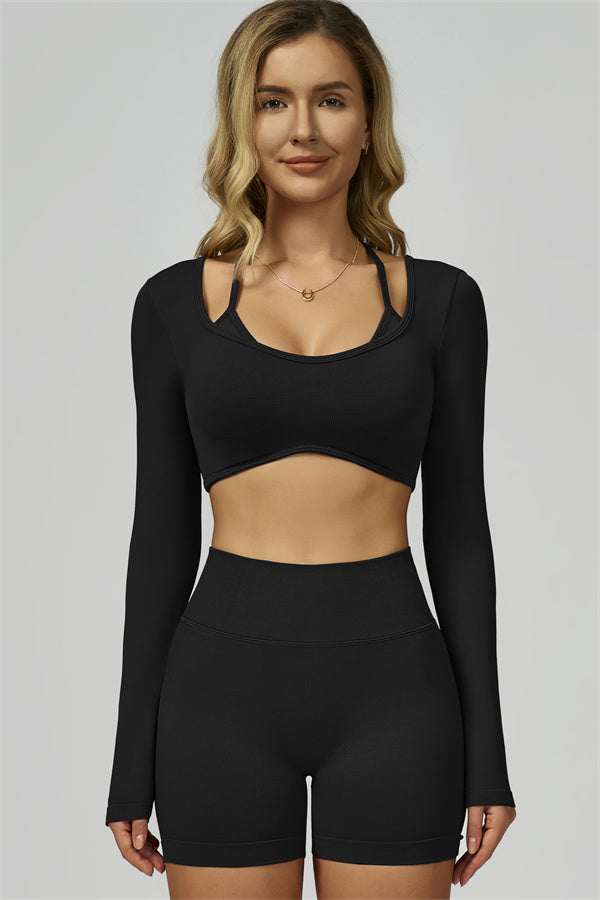 The Prime Long Sleeve Crop Top Shorts 2-Piece Set