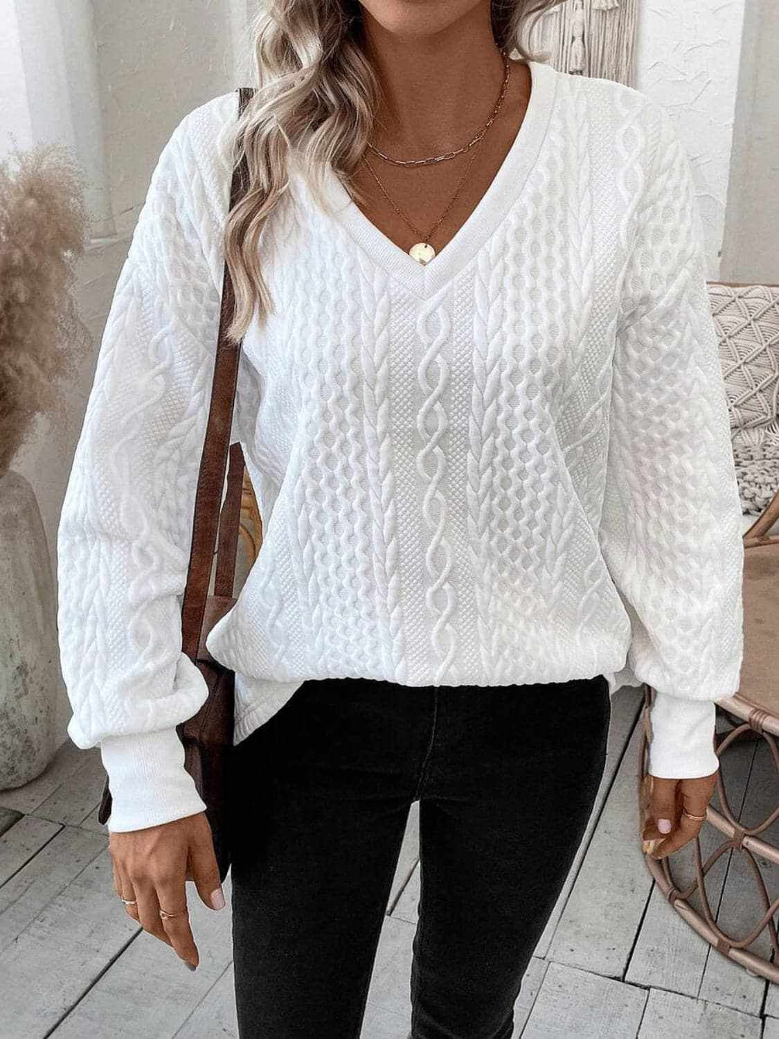Trendsi Casual V-neck long sleeve top