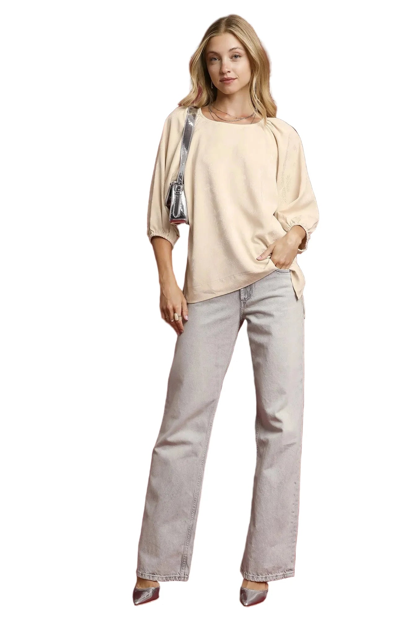 Side Slit 3/4 Sleeve Blouse