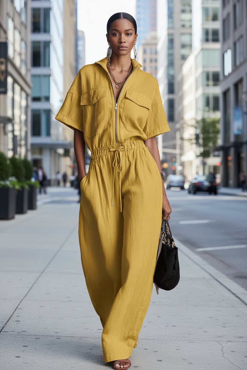 Women’s Stand Collar Sleeveless Wide-Leg Jumpsuit