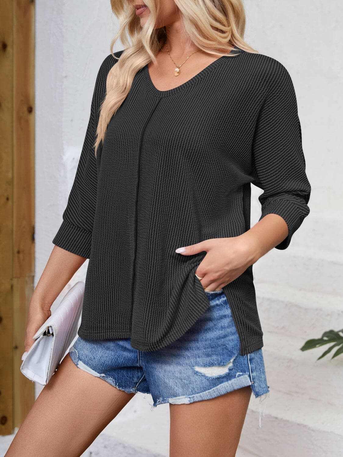 Trendsi just arrived - Textured 3/4 sleeve blouse