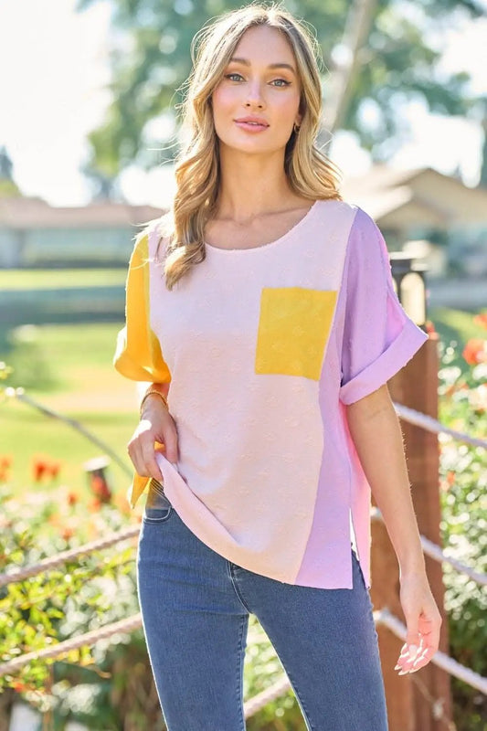 Trendsi Hailey & Co Color Block Top Women's Casual T-Shirt USA Shipped