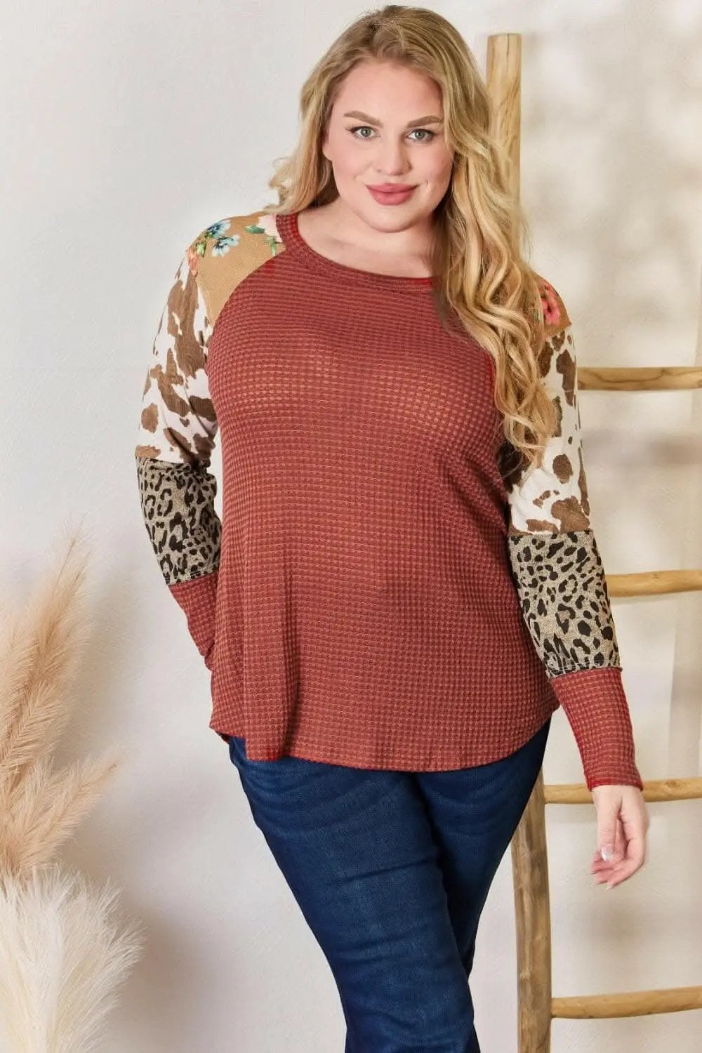 Leopard Knit Blouse - Long Sleeve - Relaxed Fit