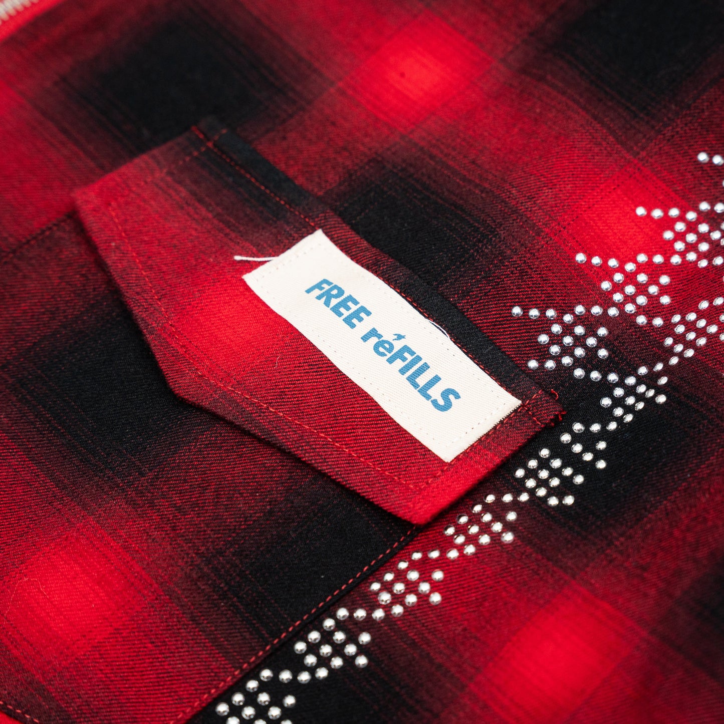 FR Studded Shadow Plaid Zip Shirt - Red