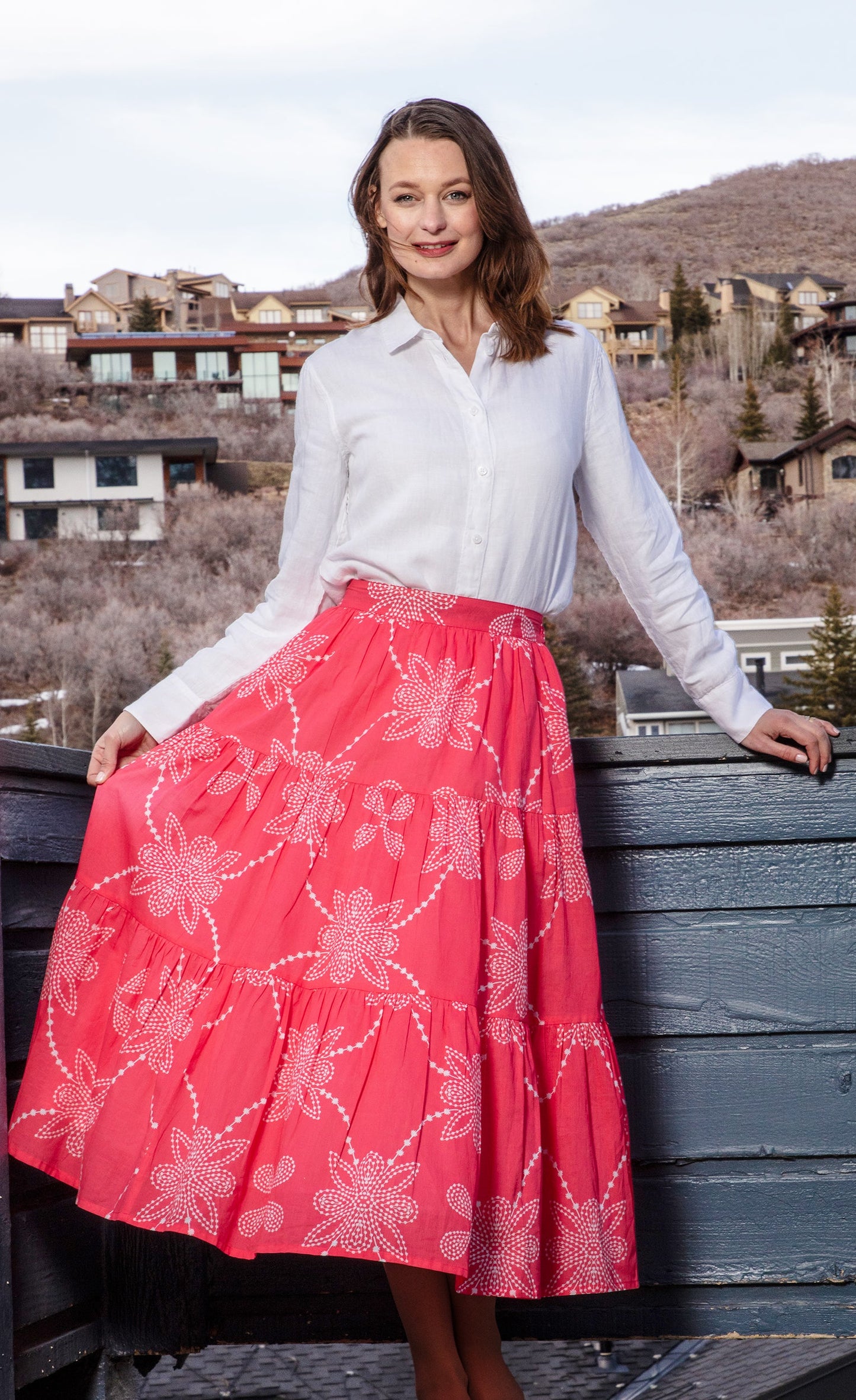 Woodstock Skirt Pink White Print