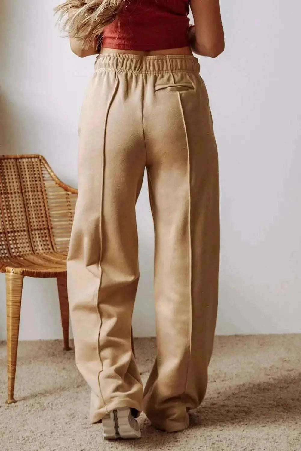 Trendsi Wide Leg Trousers Women's Casual Drawstring Pocketed Pants Comfortable Fit