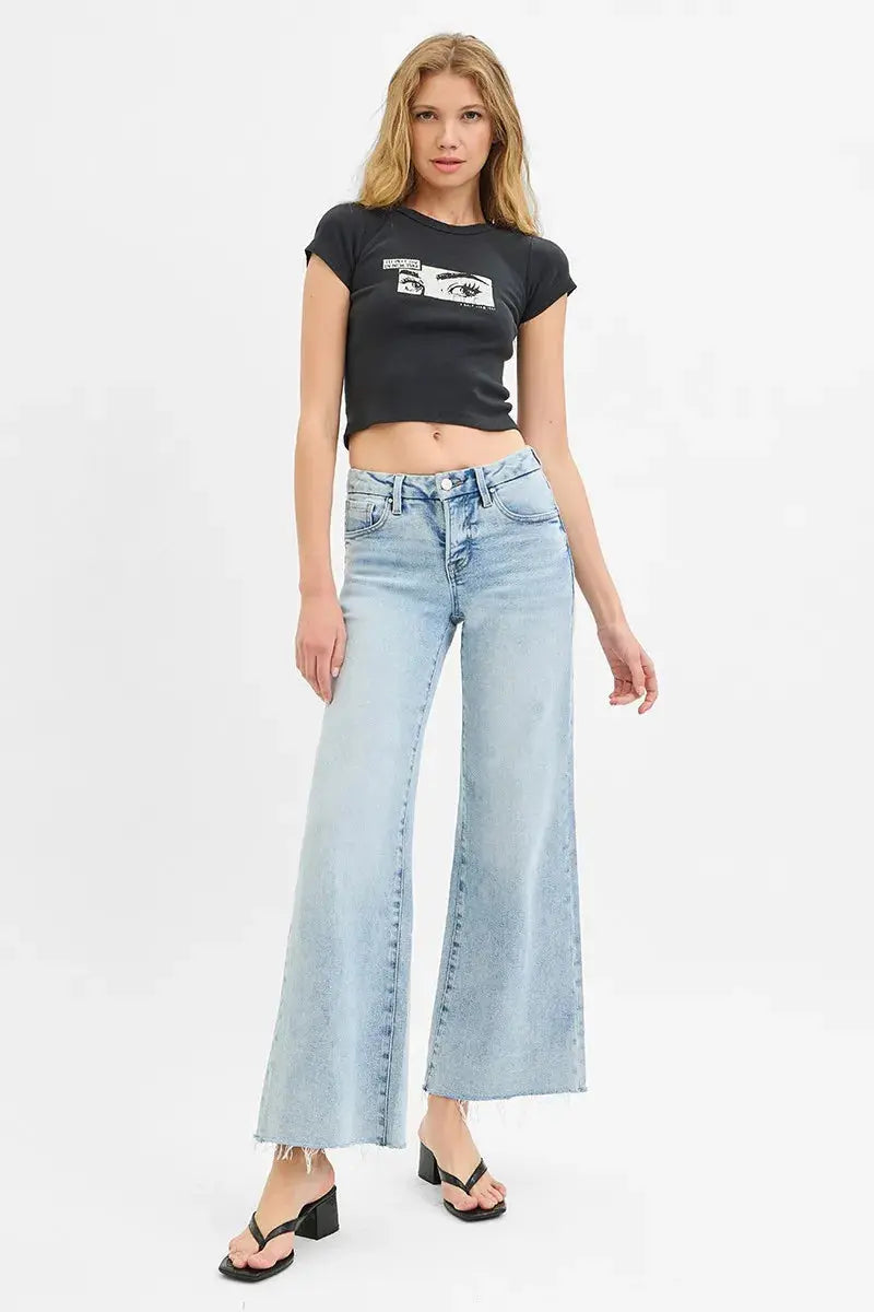 Jeans - Tummy Control - Plus Size Wide Leg Raw Hem