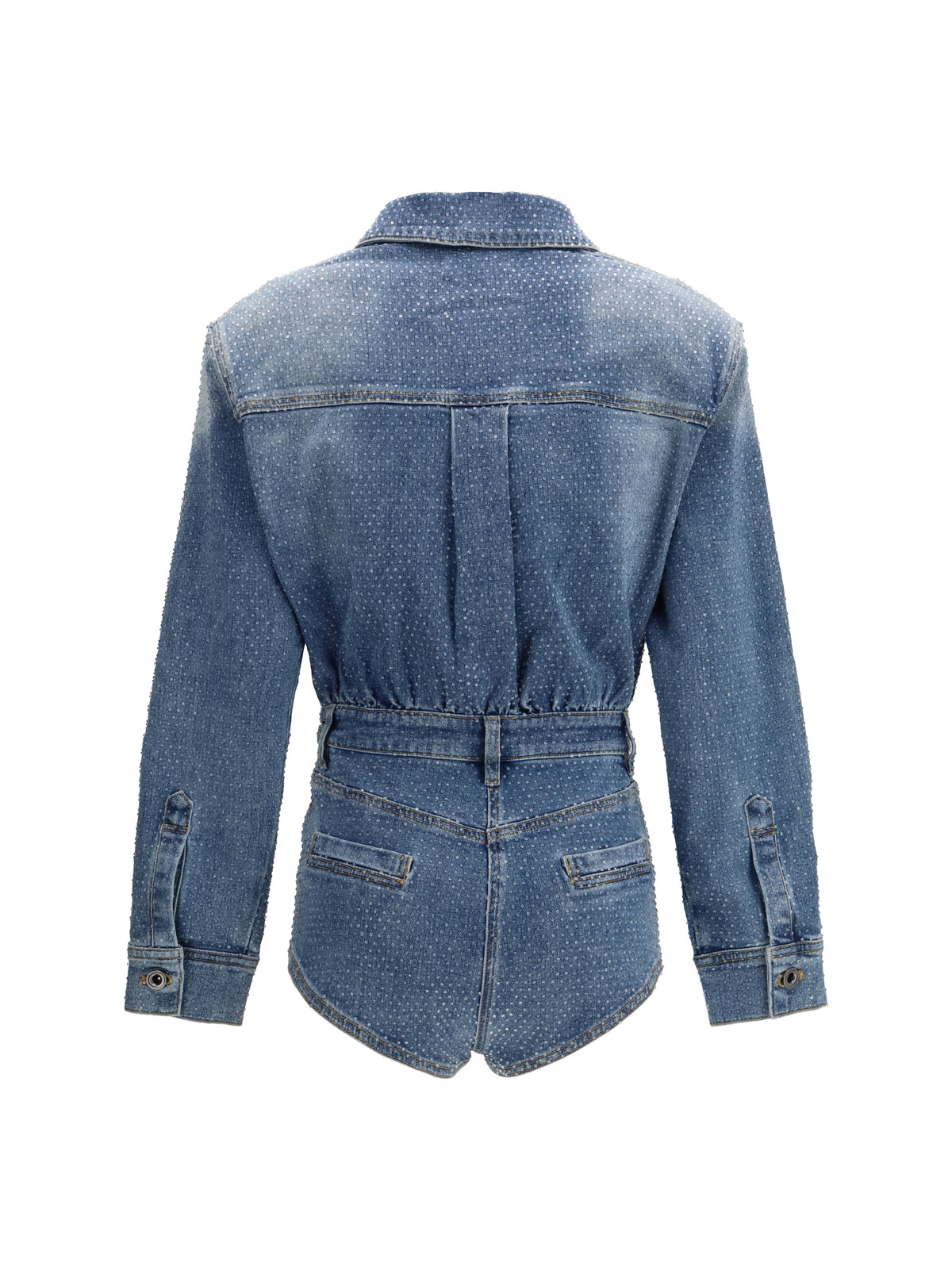 Self-Portrait Playsuit Rhinestone Denim Blue, view 2