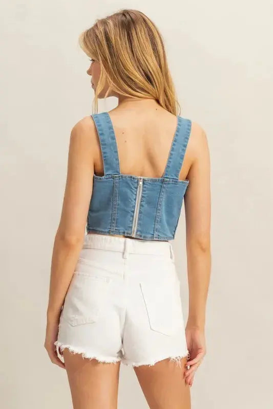 Denim Tank Top - Sweetheart Neckline - Casual Style