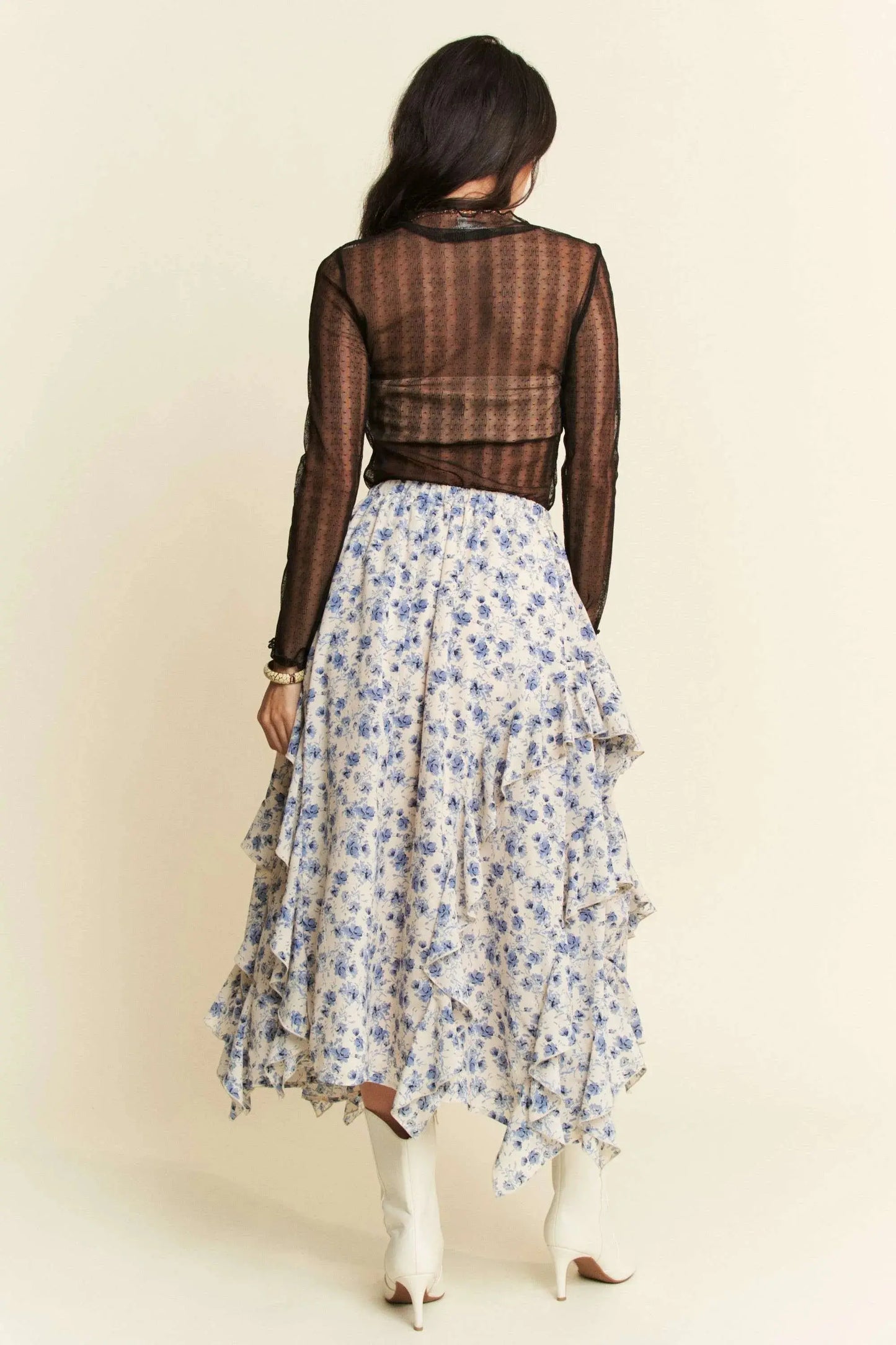 Mesh Top - Sheer Dotted Lace Turtle Neck - Stretchy & Stylish