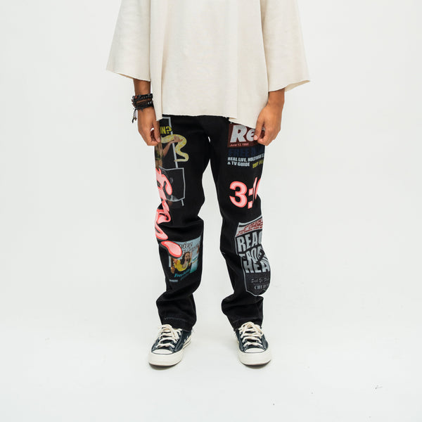 Tabloid Denim Pants - Black
