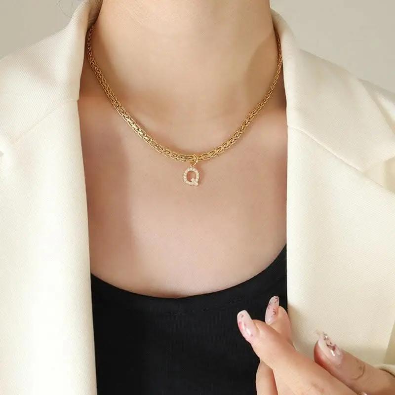 Trendsi Necklaces - Brass zircon letter pendant necklace