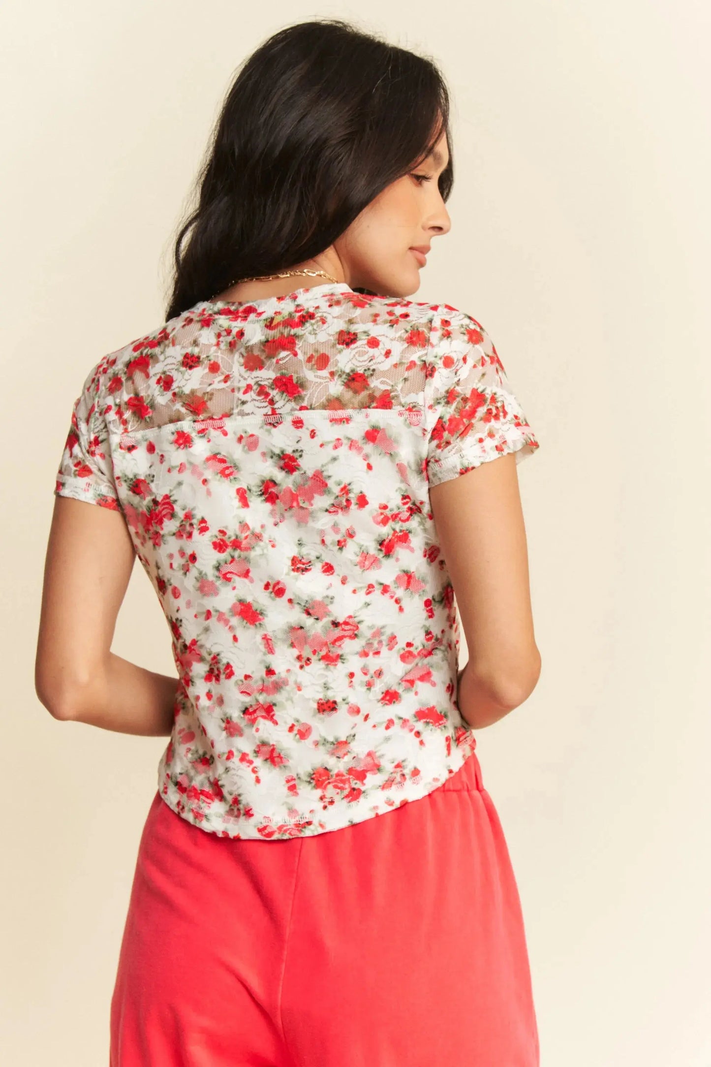 Ribbon Mesh Layered Top - Short Sleeve - Cute Tee